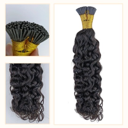 I-Tip Hair Extensions - #1B Deep Curly Human Hair