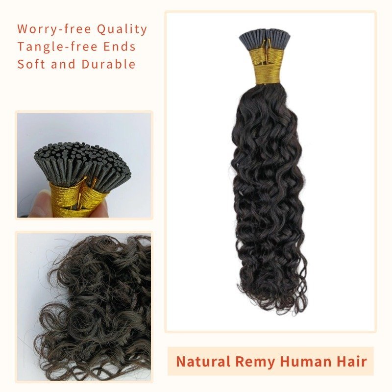 I-Tip Hair Extensions - #1B Deep Curly Human Hair