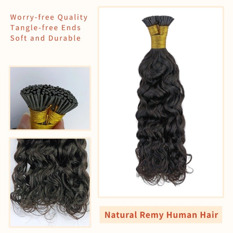 I-Tip Hair Extensions - #1B Italian Curly Human Hair
