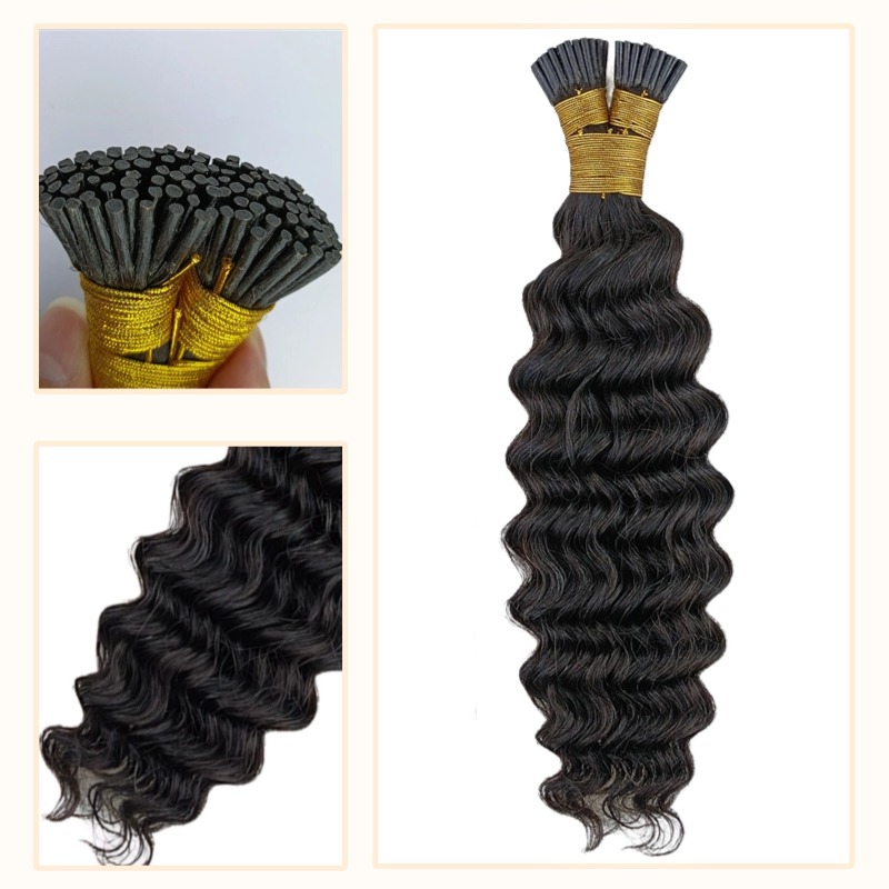 I-Tip Hair Extensions - #1B Deep Wave Human Hair