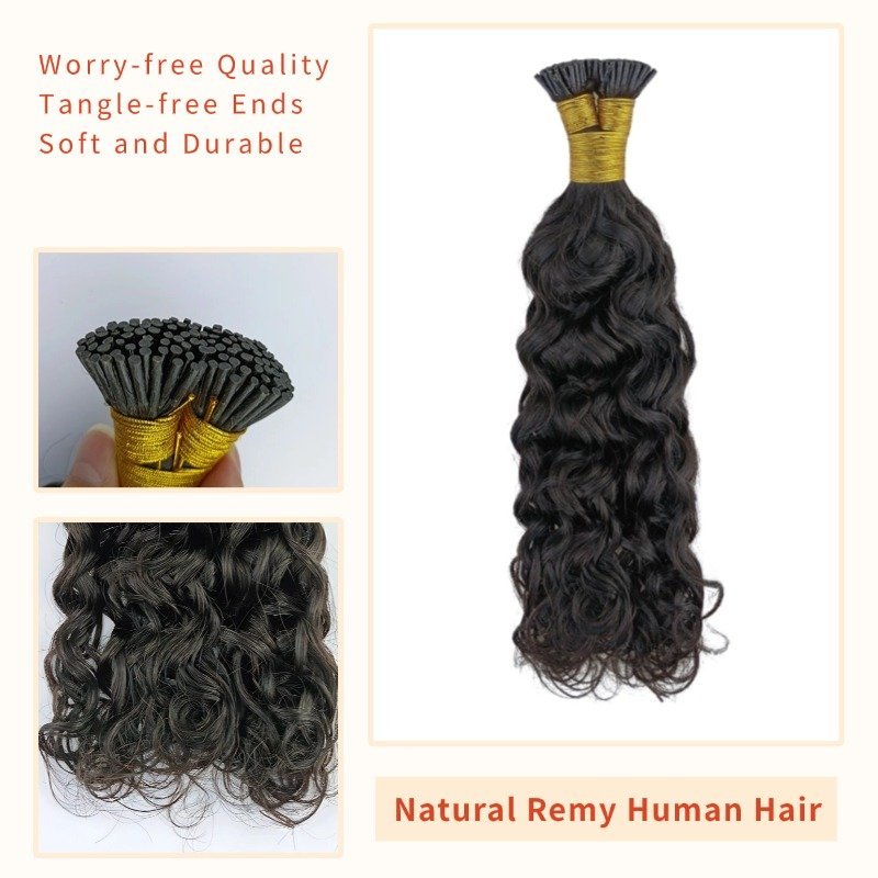 I-Tip Hair Extensions - #1B Italian Curly Human Hair