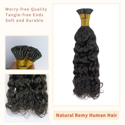 I-Tip Hair Extensions - #1B Italian Curly Human Hair