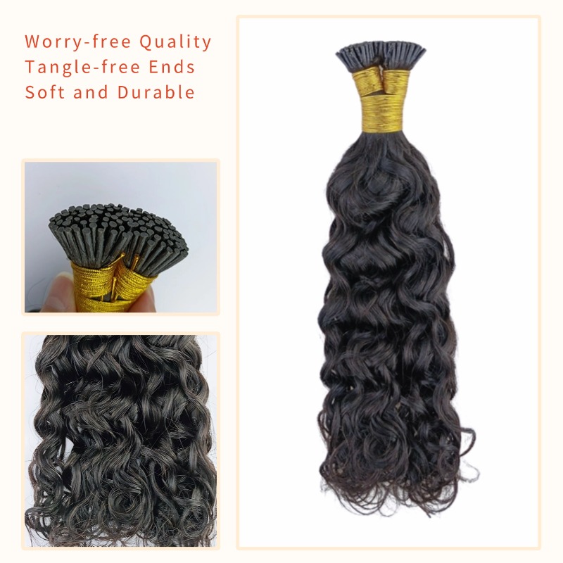 I-Tip Hair Extensions - #1B Italian Curly Human Hair