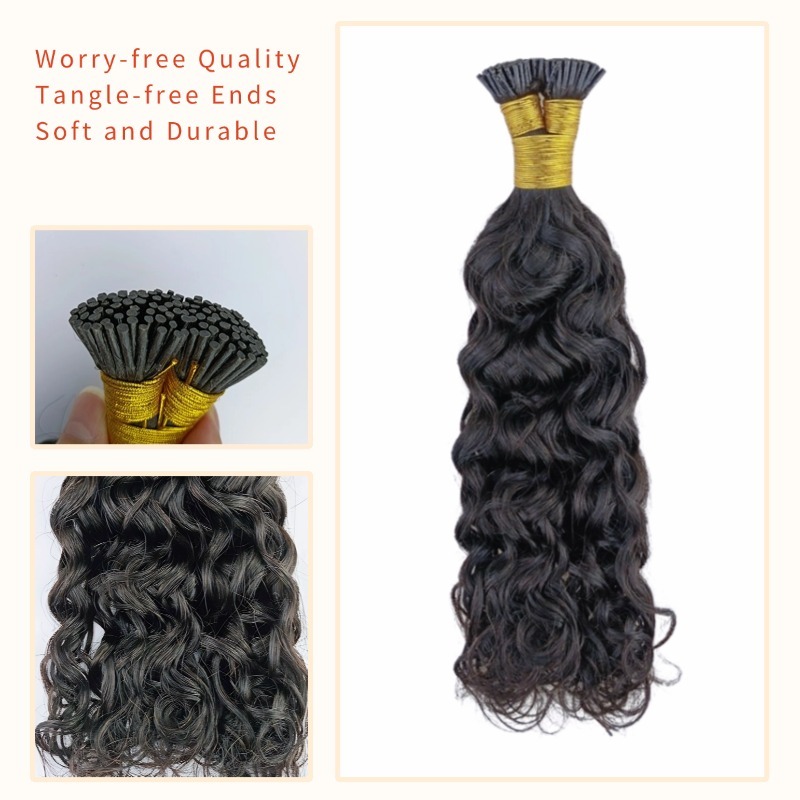 I-Tip Hair Extensions - #1B Italian Curly Human Hair