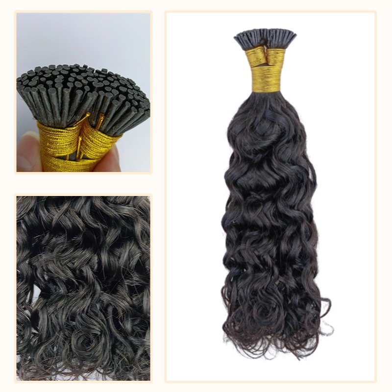I-Tip Hair Extensions - #1B Italian Curly Human Hair