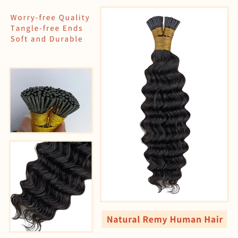 I-Tip Hair Extensions - #1B Deep Wave Human Hair