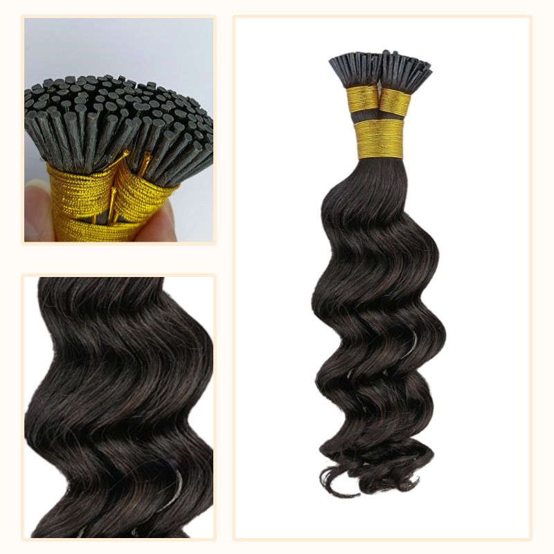 I-Tip Hair Extensions - #1B Loose Deep Wave Human Hair
