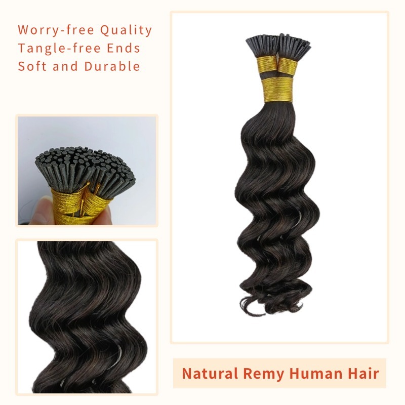 I-Tip Hair Extensions - #1B Loose Deep Wave Human Hair