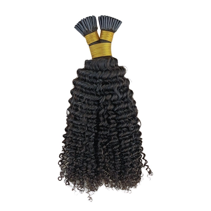I-Tip Hair Extensions - #1B Kinky Curly Human Hair