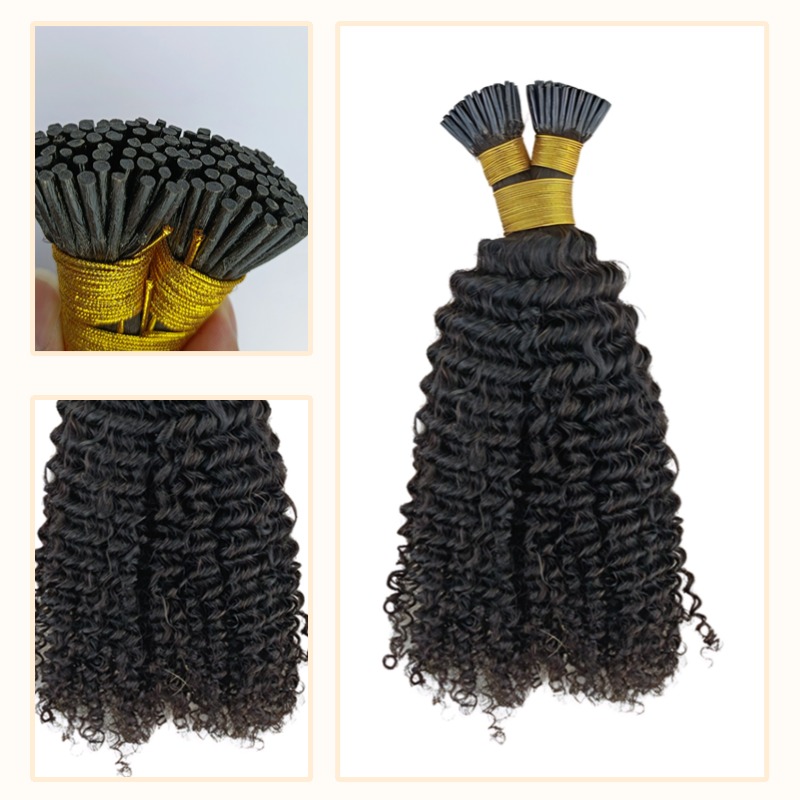 I-Tip Hair Extensions - #1B Kinky Curly Human Hair