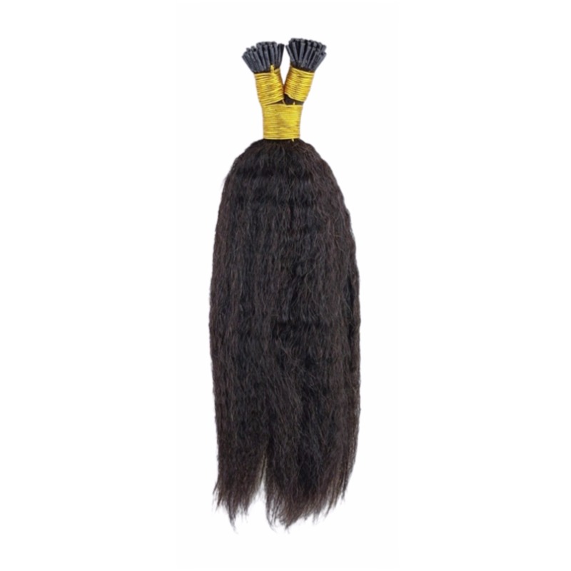 I-Tip Hair Extensions - #1B Kinky Straight Human Hair