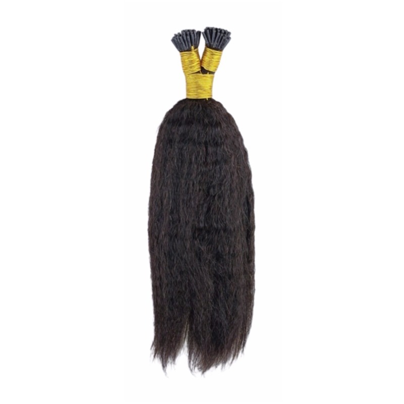 I-Tip Hair Extensions - #1B Kinky Straight Human Hair