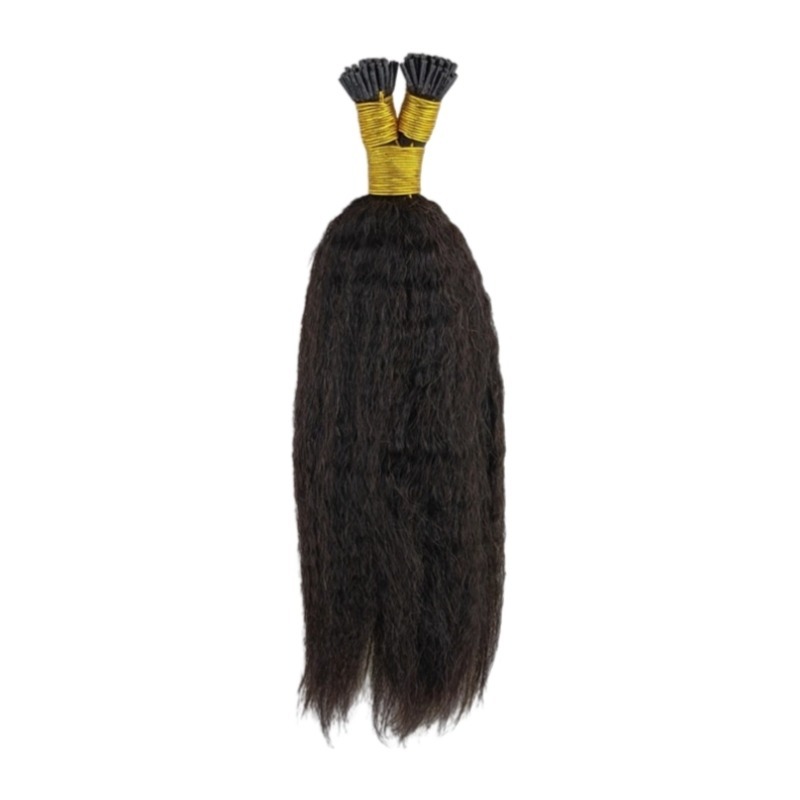 I-Tip Hair Extensions - #1B Kinky Straight Human Hair