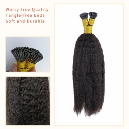 I-Tip Hair Extensions - #1B Kinky Straight Human Hair