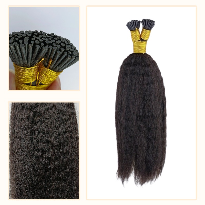 I-Tip Hair Extensions - #1B Kinky Straight Human Hair