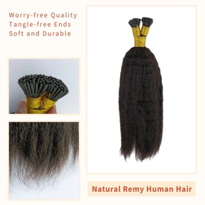 I-Tip Hair Extensions - #1B Kinky Straight Human Hair