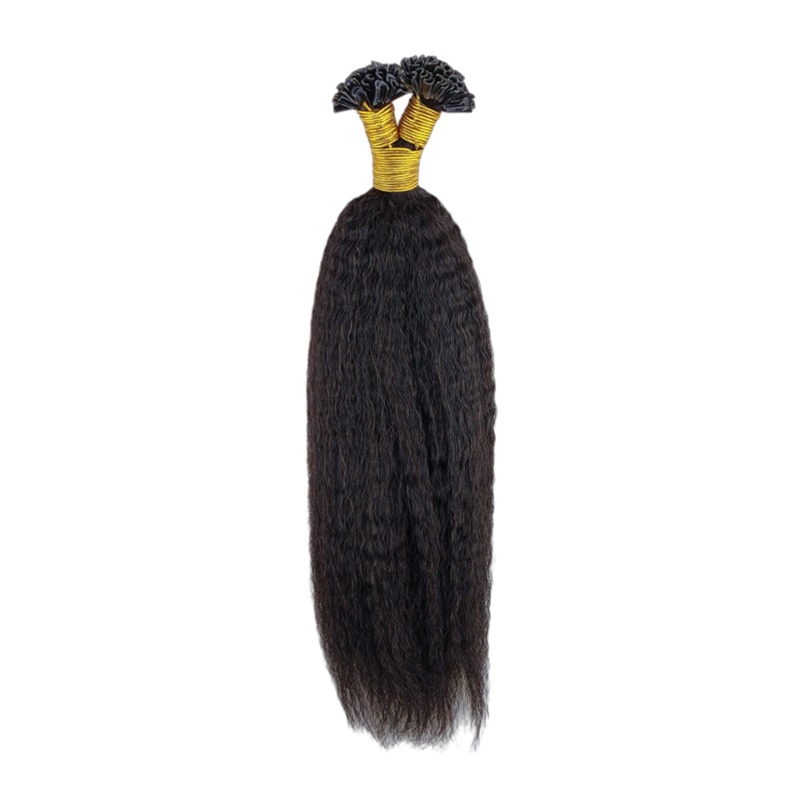 U-Tip Hair Extensions - #1B Kinky Straight Human Hair