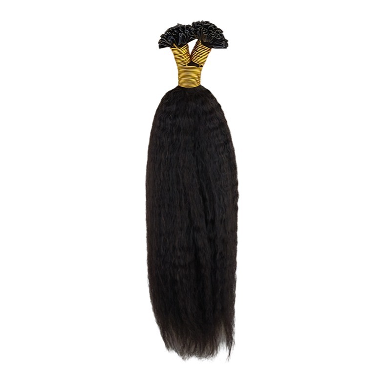 U-Tip Hair Extensions - #1B Kinky Straight Human Hair