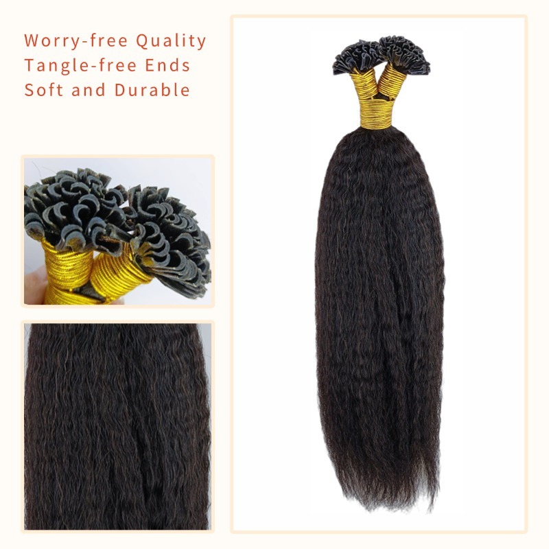 U-Tip Hair Extensions - #1B Kinky Straight Human Hair