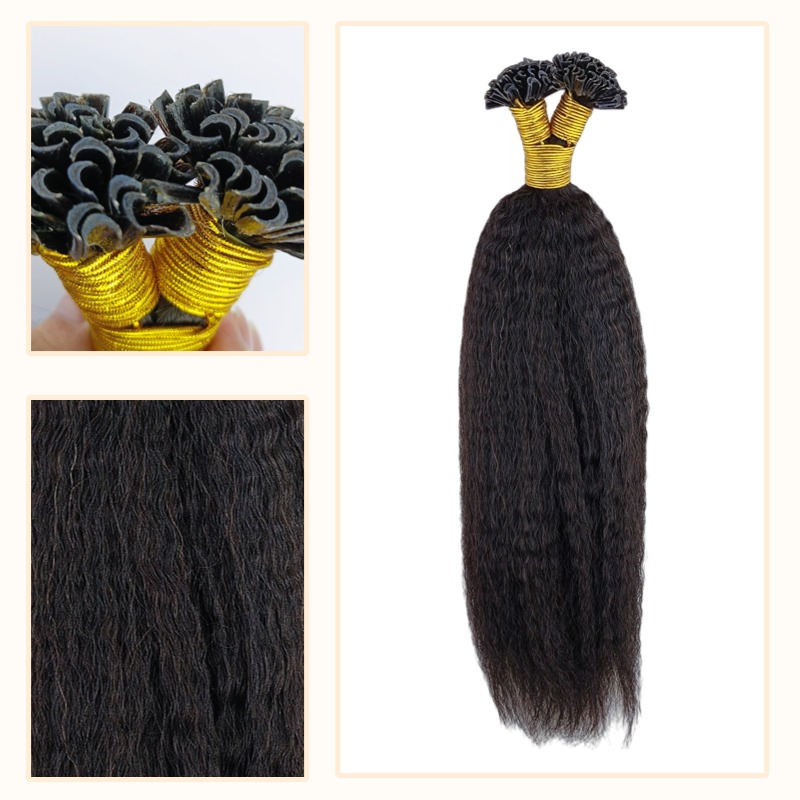 U-Tip Hair Extensions - #1B Kinky Straight Human Hair