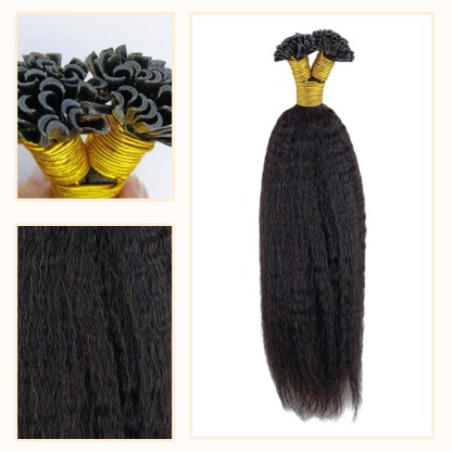 U-Tip Hair Extensions - #1B Kinky Straight Human Hair