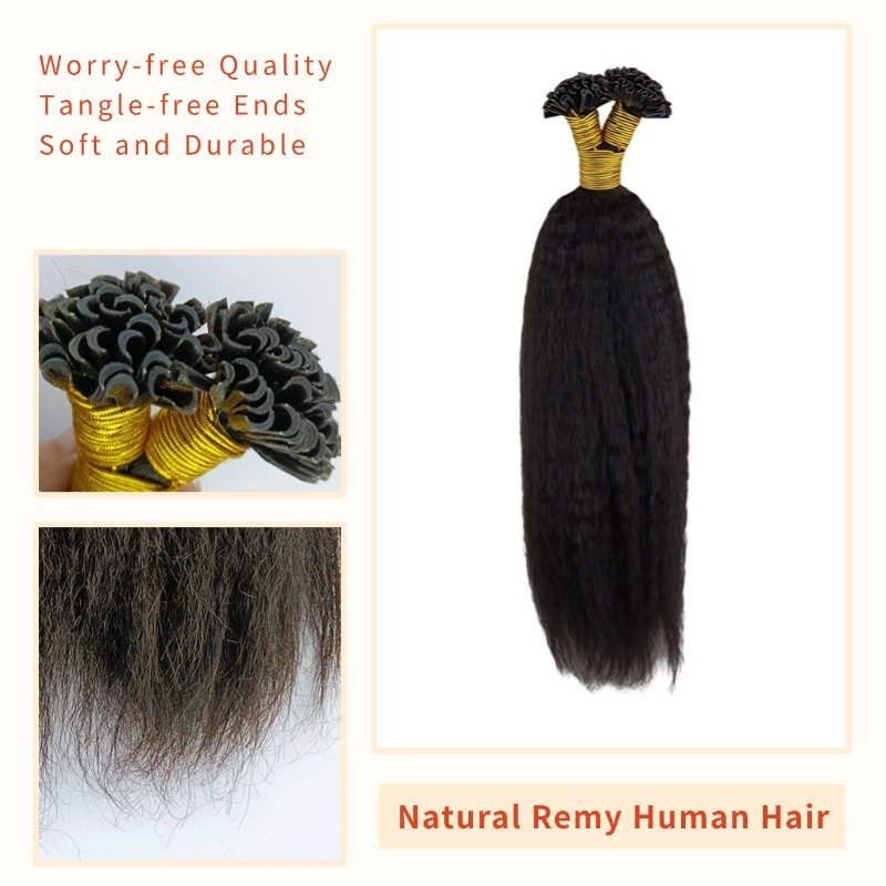 U-Tip Hair Extensions - #1B Kinky Straight Human Hair