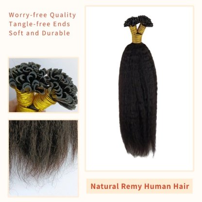 U-Tip Hair Extensions - #1B Kinky Straight Human Hair
