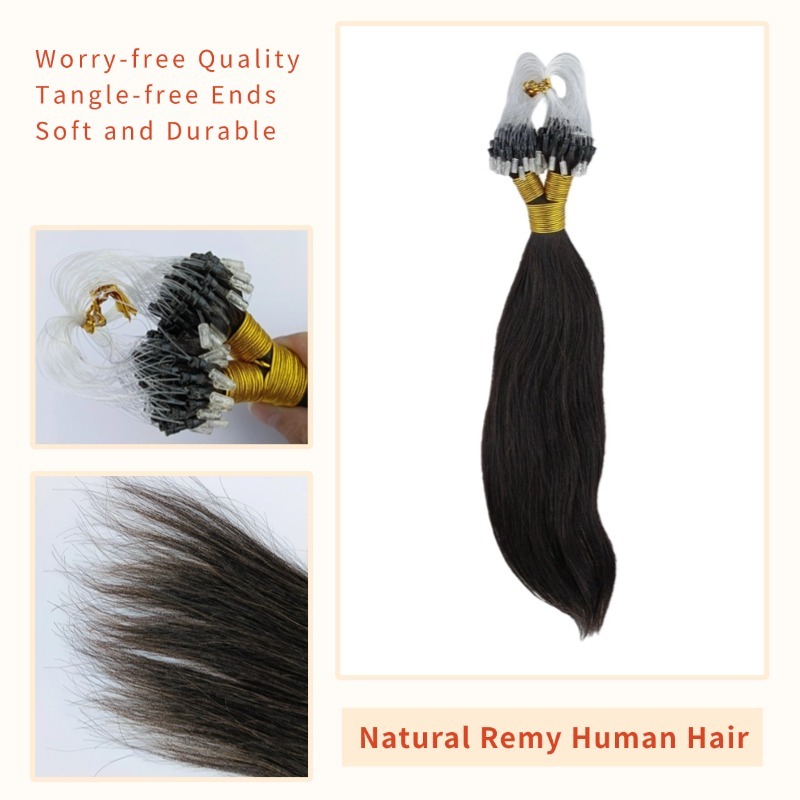 Micro Ring Hair Extensions - #1B Straight Human Hair