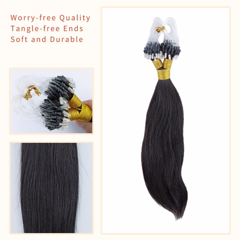 Micro Ring Hair Extensions - #1B Straight Human Hair