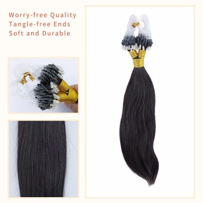 Micro Ring Hair Extensions - #1B Straight Human Hair