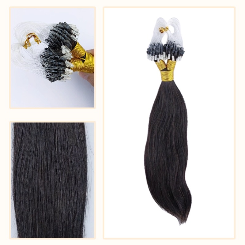 Micro Ring Hair Extensions - #1B Straight Human Hair