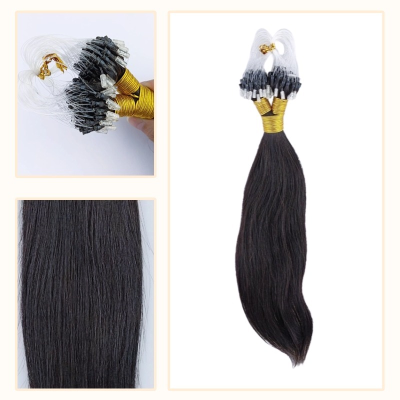 Micro Ring Hair Extensions - #1B Straight Human Hair