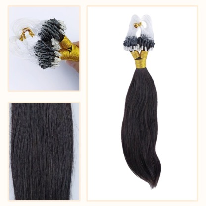 Micro Ring Hair Extensions - #1B Straight Human Hair
