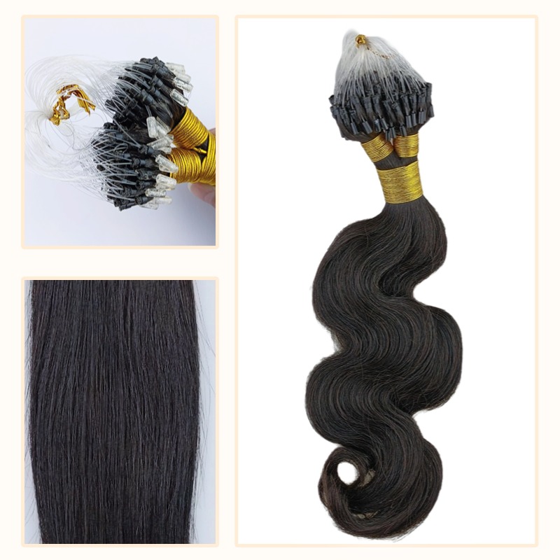 Micro Ring Hair Extensions - #1B Body Wave Human Hair