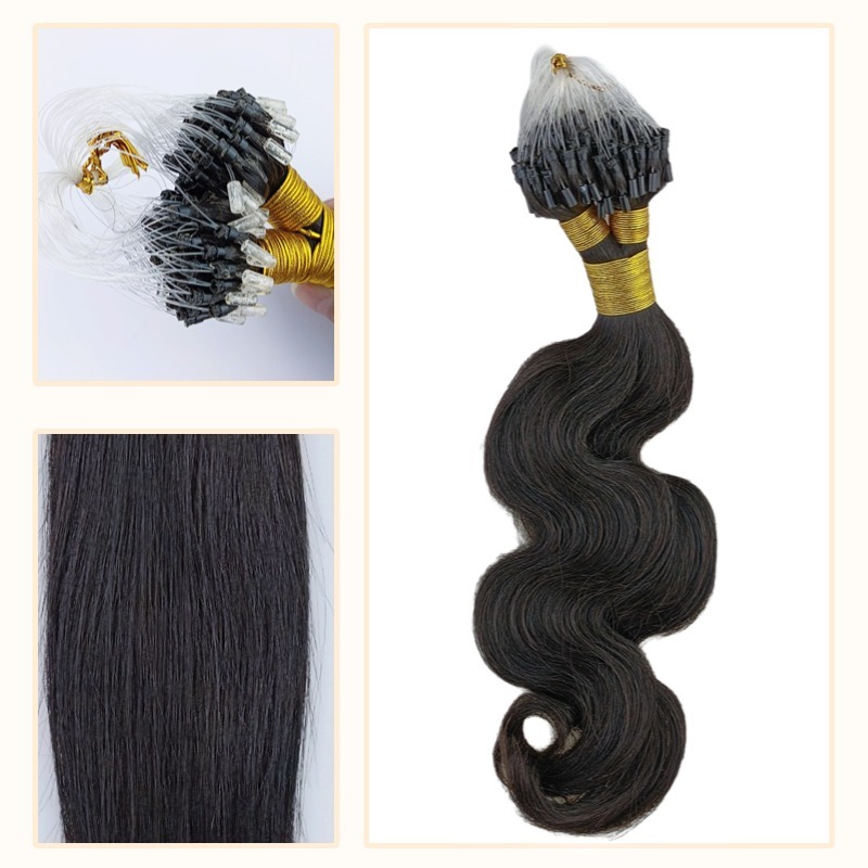 Micro Ring Hair Extensions - #1B Body Wave Human Hair