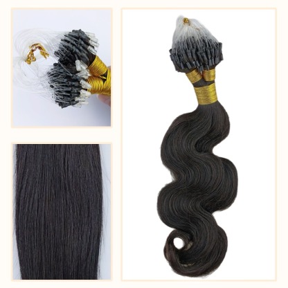 Micro Ring Hair Extensions - #1B Body Wave Human Hair