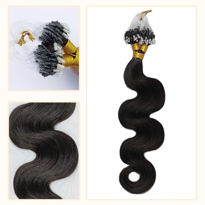 Micro Ring Hair Extensions - #1B Body Wave Human Hair