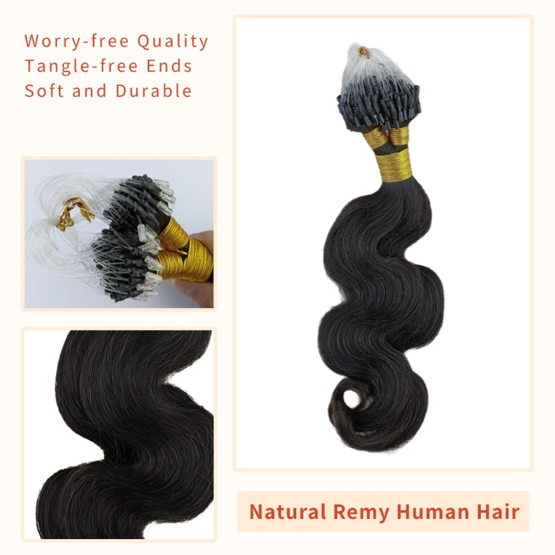 Micro Ring Hair Extensions - #1B Body Wave Human Hair