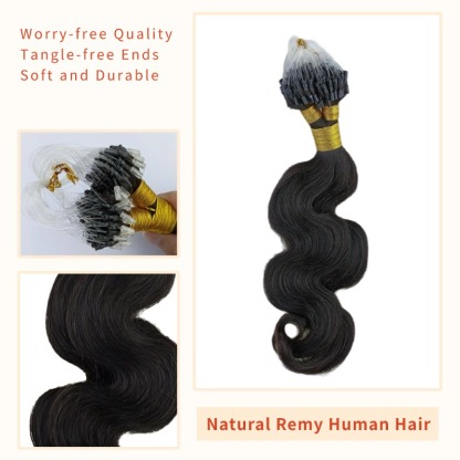 Micro Ring Hair Extensions - #1B Body Wave Human Hair