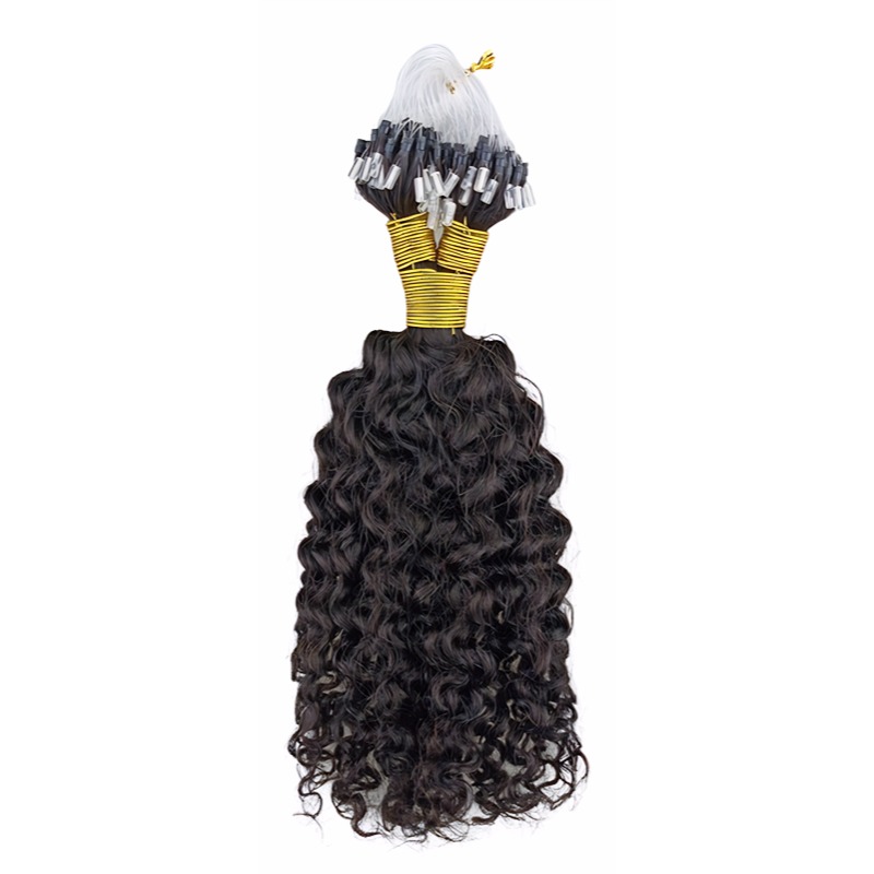 Micro Ring Hair Extensions - #1B Deep Curly Human Hair