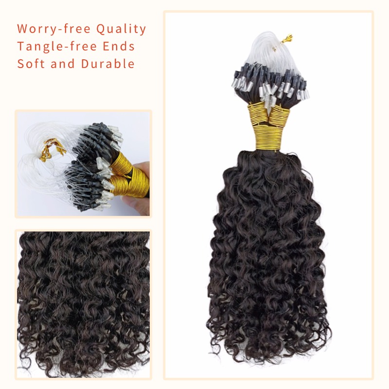 Micro Ring Hair Extensions - #1B Deep Curly Human Hair