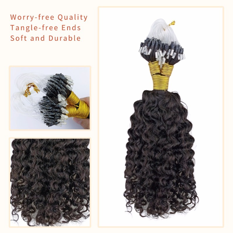 Micro Ring Hair Extensions - #1B Deep Curly Human Hair