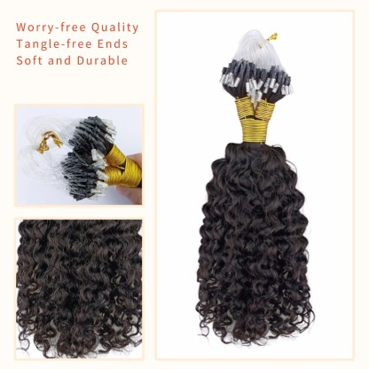 Micro Ring Hair Extensions - #1B Deep Curly Human Hair