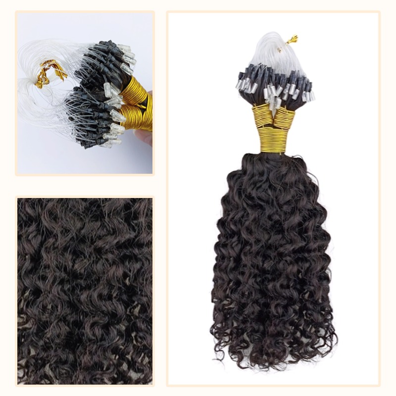Micro Ring Hair Extensions - #1B Deep Curly Human Hair