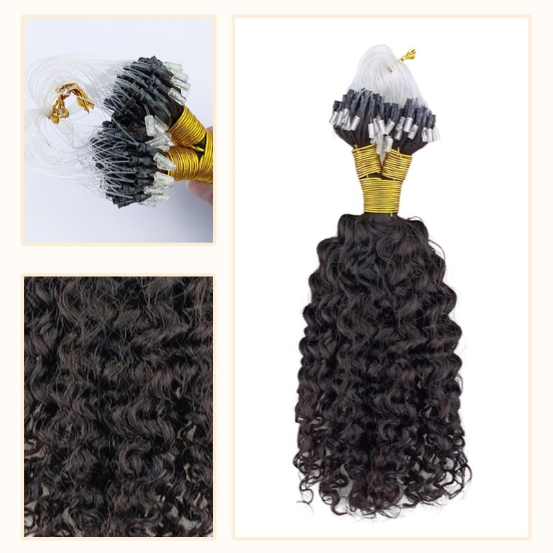 Micro Ring Hair Extensions - #1B Deep Curly Human Hair
