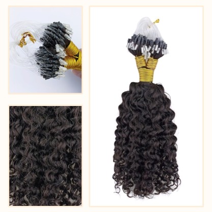 Micro Ring Hair Extensions - #1B Deep Curly Human Hair