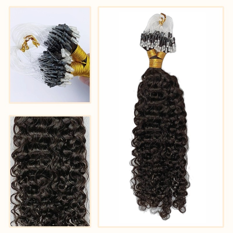 Micro Ring Hair Extensions - #1B Deep Curly Human Hair