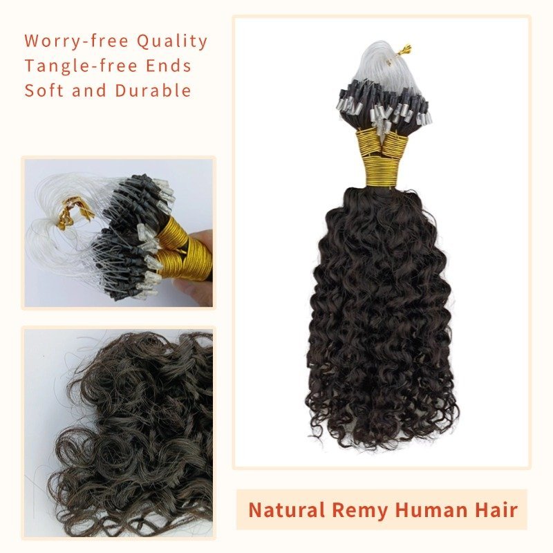 Micro Ring Hair Extensions - #1B Deep Curly Human Hair
