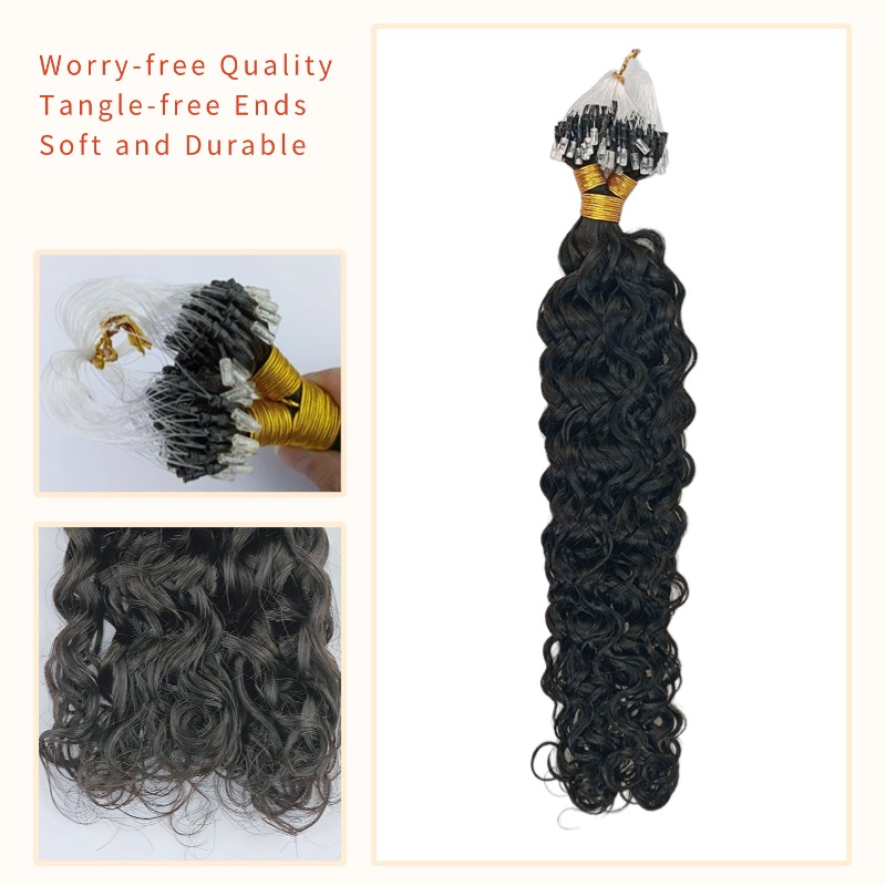 Micro Ring Hair Extensions - #1B Italian Curly Human Hair