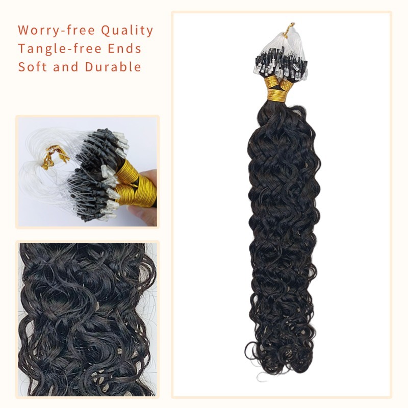 Micro Ring Hair Extensions - #1B Italian Curly Human Hair